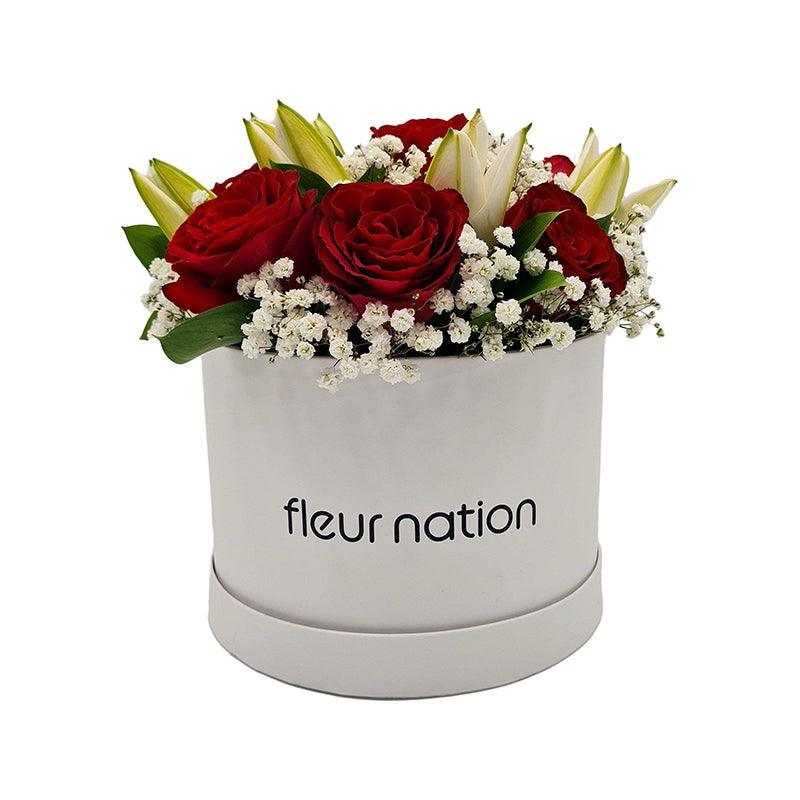 Bloom Box - Red Roses and Lilies - Fleur Nation - flowers, chocolates, cakes and gifts same day delivery in Dubai