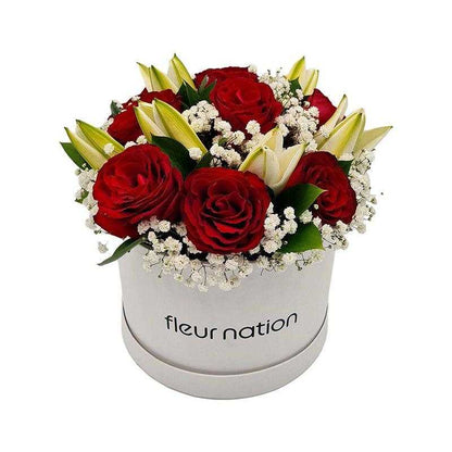 Bloom Box - Red Roses and Lilies - Fleur Nation - flowers, chocolates, cakes and gifts same day delivery in Dubai