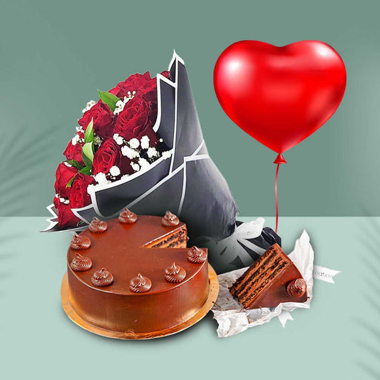 Sweet Surprise - flowers, 1kg cake and balloon - Fleur Nation - flowers, chocolates, cakes and gifts same day delivery in Dubai