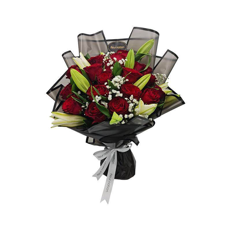 Red Rose with Lilies Bouquet - Fleur Nation - flowers, chocolates, cakes and gifts same day delivery in Dubai