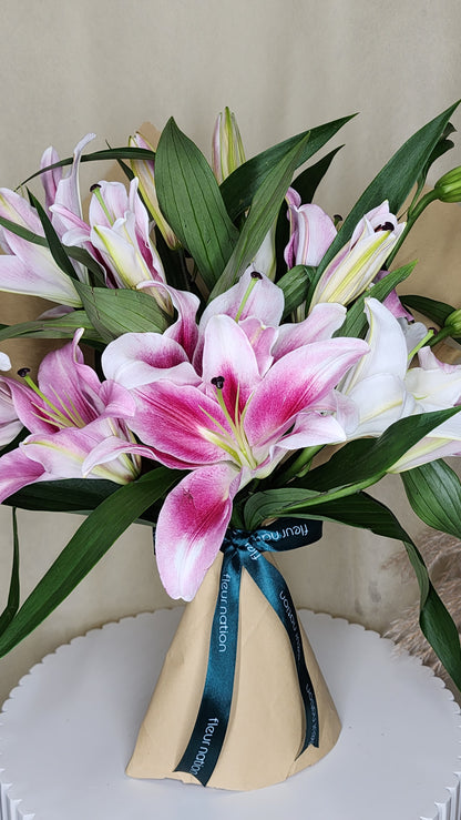 Lilibeth - Pink Lily Bouquet - Fleur Nation - flowers, chocolates, cakes and gifts same day delivery in Dubai