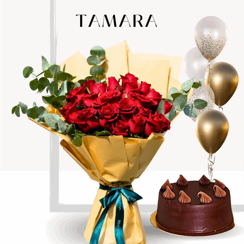 Tamara - 20 Roses, Cake & Balloons - Fleur Nation - flowers, chocolates, cakes and gifts same day delivery in Dubai