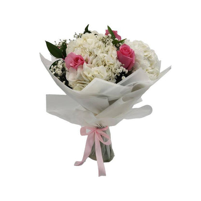 Hydrangea and Pink Rose Bouquet - Fleur Nation - flowers, chocolates, cakes and gifts same day delivery in Dubai