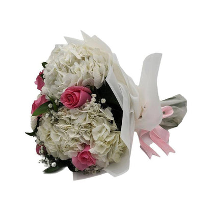 Hydrangea and Pink Rose Bouquet - Fleur Nation - flowers, chocolates, cakes and gifts same day delivery in Dubai