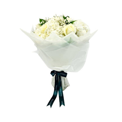 Hydrangea and White Rose Bouquet - Fleur Nation - flowers, chocolates, cakes and gifts same day delivery in Dubai