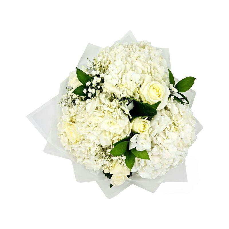 Hydrangea and White Rose Bouquet - Fleur Nation - flowers, chocolates, cakes and gifts same day delivery in Dubai