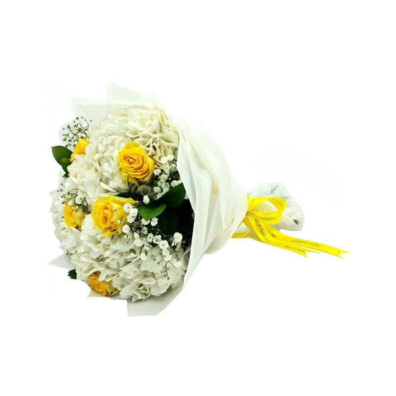 Hydrangea and Yellow Rose Bouquet - Fleur Nation - flowers, chocolates, cakes and gifts same day delivery in Dubai