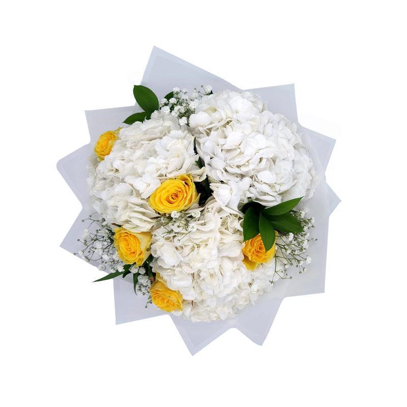 Hydrangea and Yellow Rose Bouquet - Fleur Nation - flowers, chocolates, cakes and gifts same day delivery in Dubai