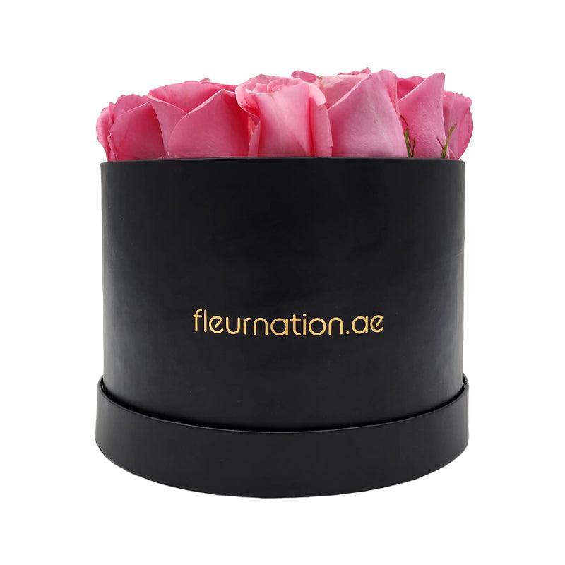 Pink Rose Bloom Box - Black Top - Fleur Nation - flowers, chocolates, cakes and gifts same day delivery in Dubai