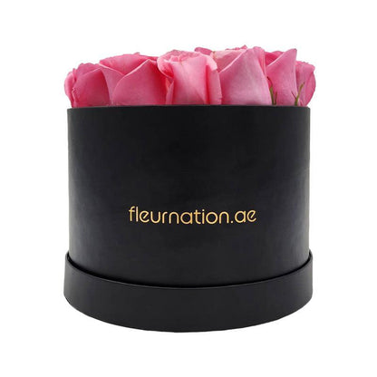 Pink Rose Bloom Box - Black Top - Fleur Nation - flowers, chocolates, cakes and gifts same day delivery in Dubai