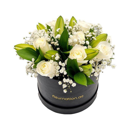 Premium Bloom Box- White Roses with Lilies - Fleur Nation - flowers, chocolates, cakes and gifts same day delivery in Dubai