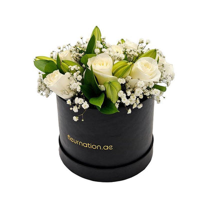 Premium Bloom Box- White Roses with Lilies - Fleur Nation - flowers, chocolates, cakes and gifts same day delivery in Dubai