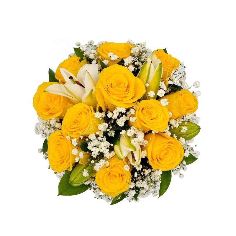 Premium Bloom Box - Yellow Roses with Lilies - Fleur Nation - flowers, chocolates, cakes and gifts same day delivery in Dubai