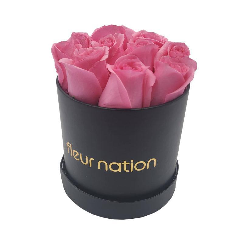 Standard Black Hat Box - Pink Roses - Fleur Nation - flowers, chocolates, cakes and gifts same day delivery in Dubai