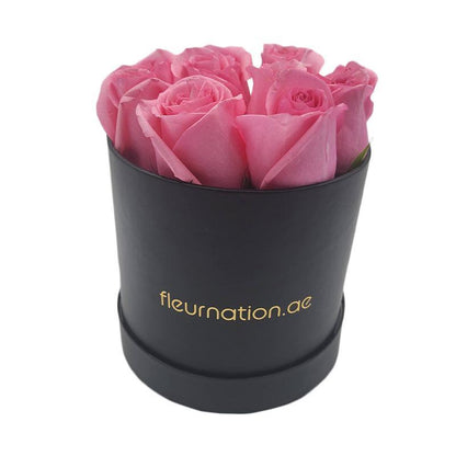 Standard Black Hat Box - Pink Roses - Fleur Nation - flowers, chocolates, cakes and gifts same day delivery in Dubai