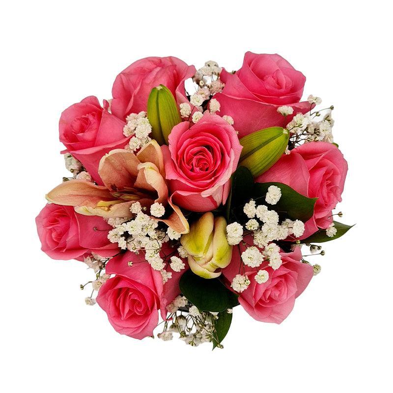 Standard Black Hat Box - Pink Roses with Lilies - Fleur Nation - flowers, chocolates, cakes and gifts same day delivery in Dubai