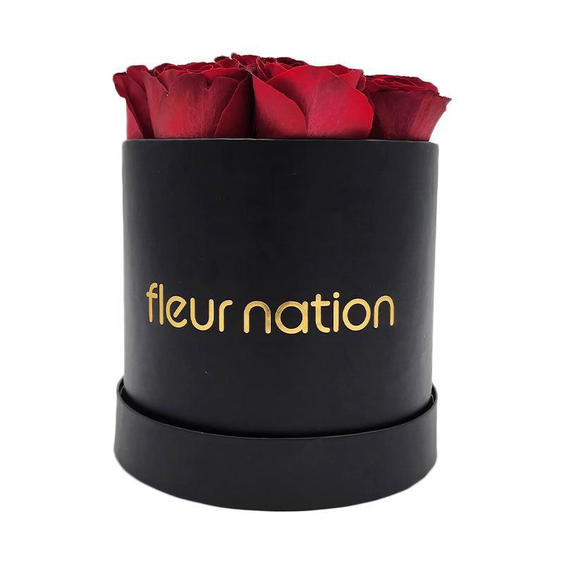 Standard Black Hat Box - Red Roses - Fleur Nation - flowers, chocolates, cakes and gifts same day delivery in Dubai