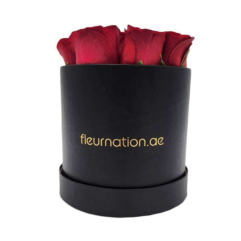 Standard Black Hat Box - Red Roses - Fleur Nation - flowers, chocolates, cakes and gifts same day delivery in Dubai