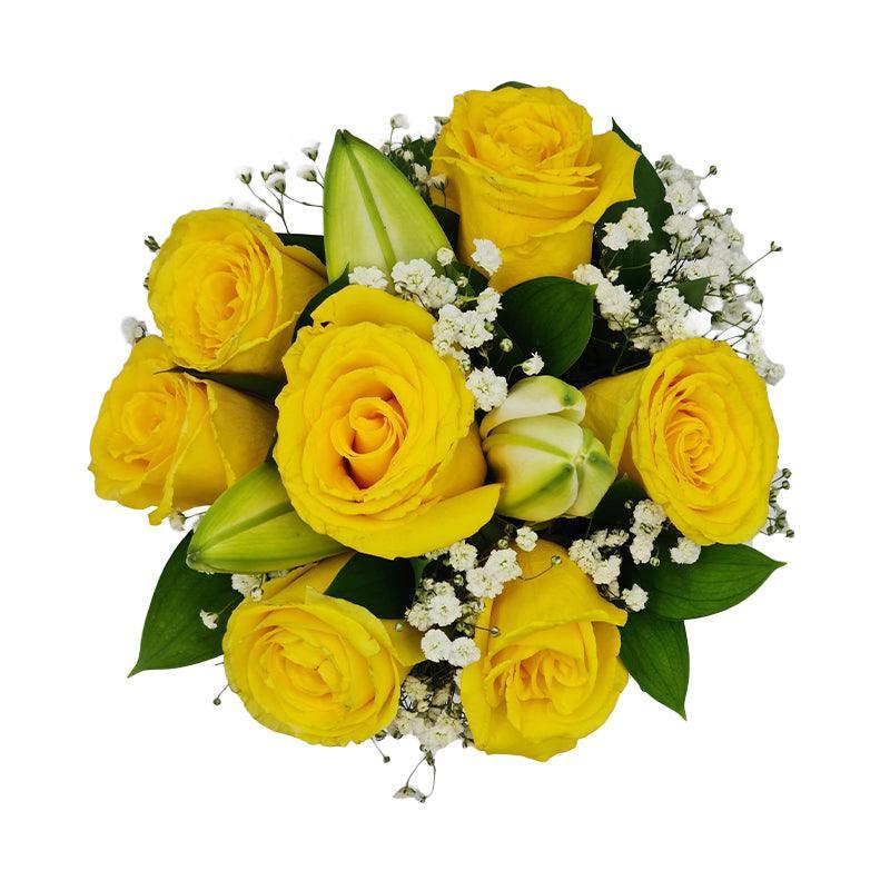 Standard Black Hat Box - Yellow Roses with Lilies - Fleur Nation - flowers, chocolates, cakes and gifts same day delivery in Dubai