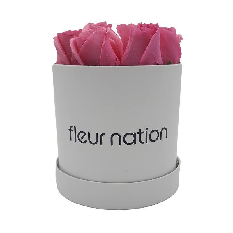 Standard White Hat Box - Pink Roses - Fleur Nation - flowers, chocolates, cakes and gifts same day delivery in Dubai