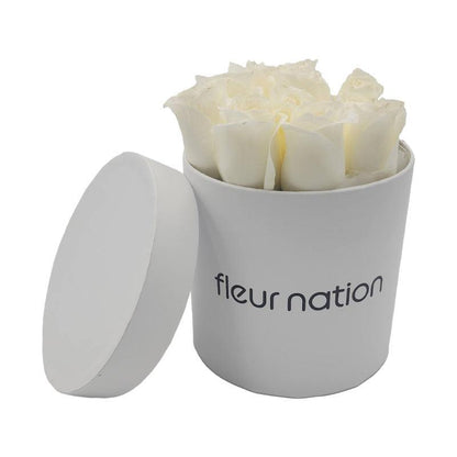 Standard White Hat Box - White Roses - Fleur Nation - flowers, chocolates, cakes and gifts same day delivery in Dubai