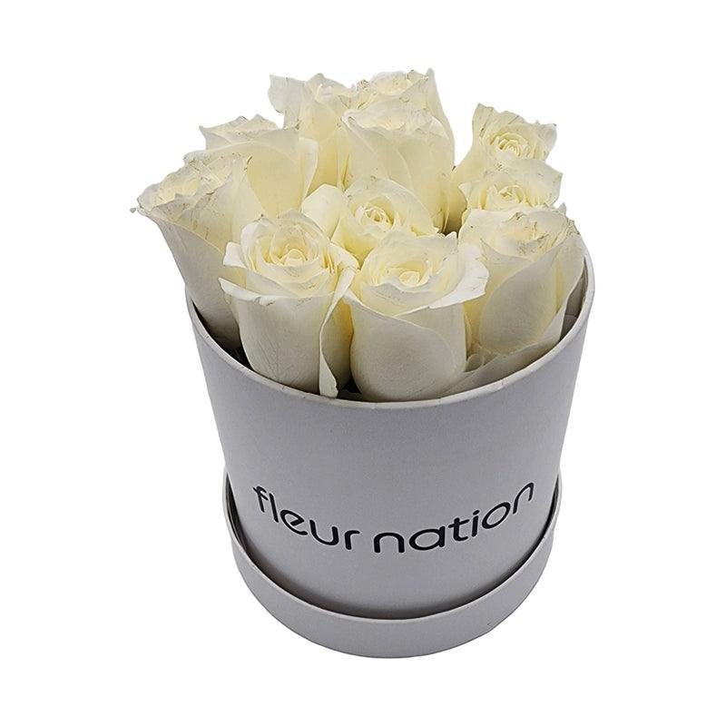 Standard White Hat Box - White Roses - Fleur Nation - flowers, chocolates, cakes and gifts same day delivery in Dubai