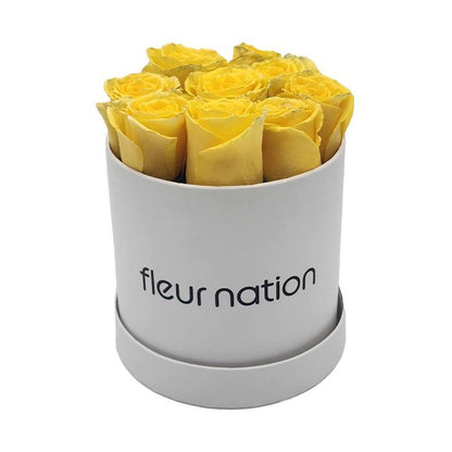 Standard White Hat Box - Yellow Roses - Fleur Nation - flowers, chocolates, cakes and gifts same day delivery in Dubai