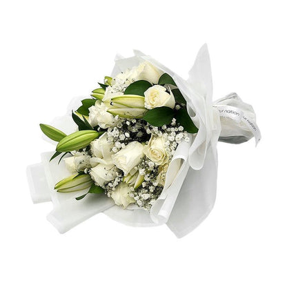 White Rose with Lilies Bouquet - Fleur Nation - flowers, chocolates, cakes and gifts same day delivery in Dubai